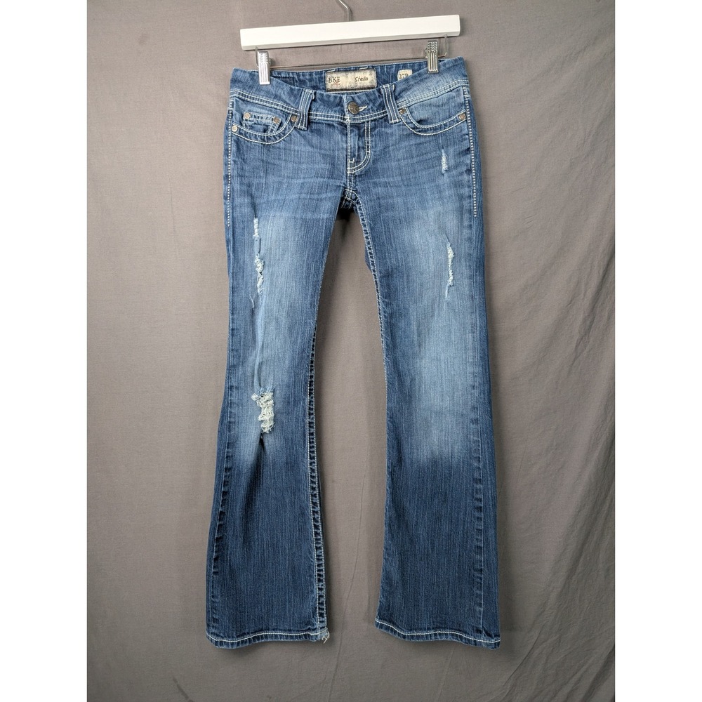 BKE Stella Flare Jeans Blue Distressed Low Rise Denim 27R 7384
